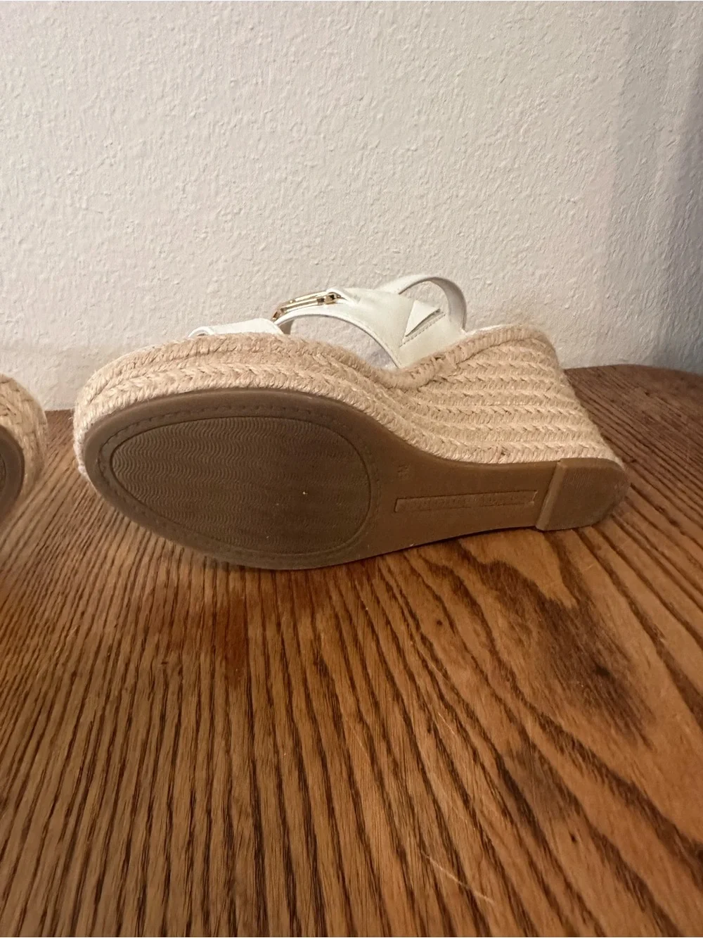 Tommy Hilfiger White Espadrille Wedge Sandals with Gold Accent
